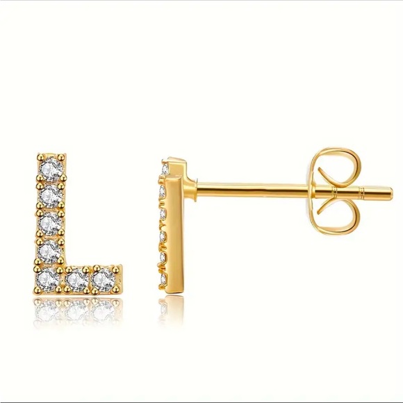 2 Pieces 26-Letter Golden Tone Alphabet Ear Studs, - Picture 6 of 16